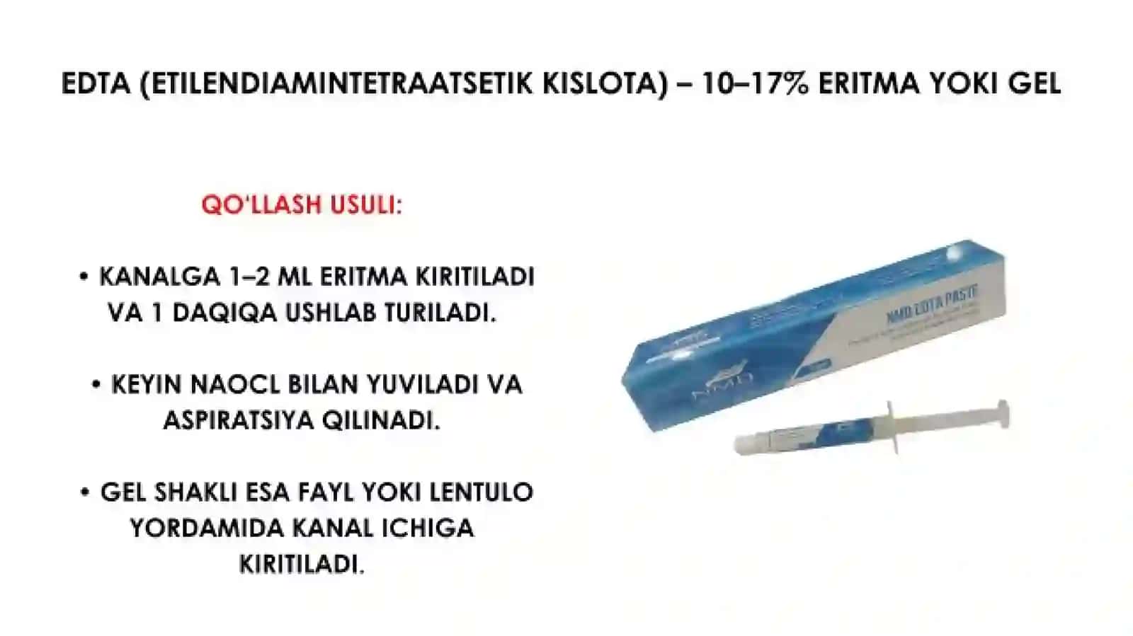 Ildiz kanallarini kimyoviy kengaytirishda qo'llaniladigan vositalar 4