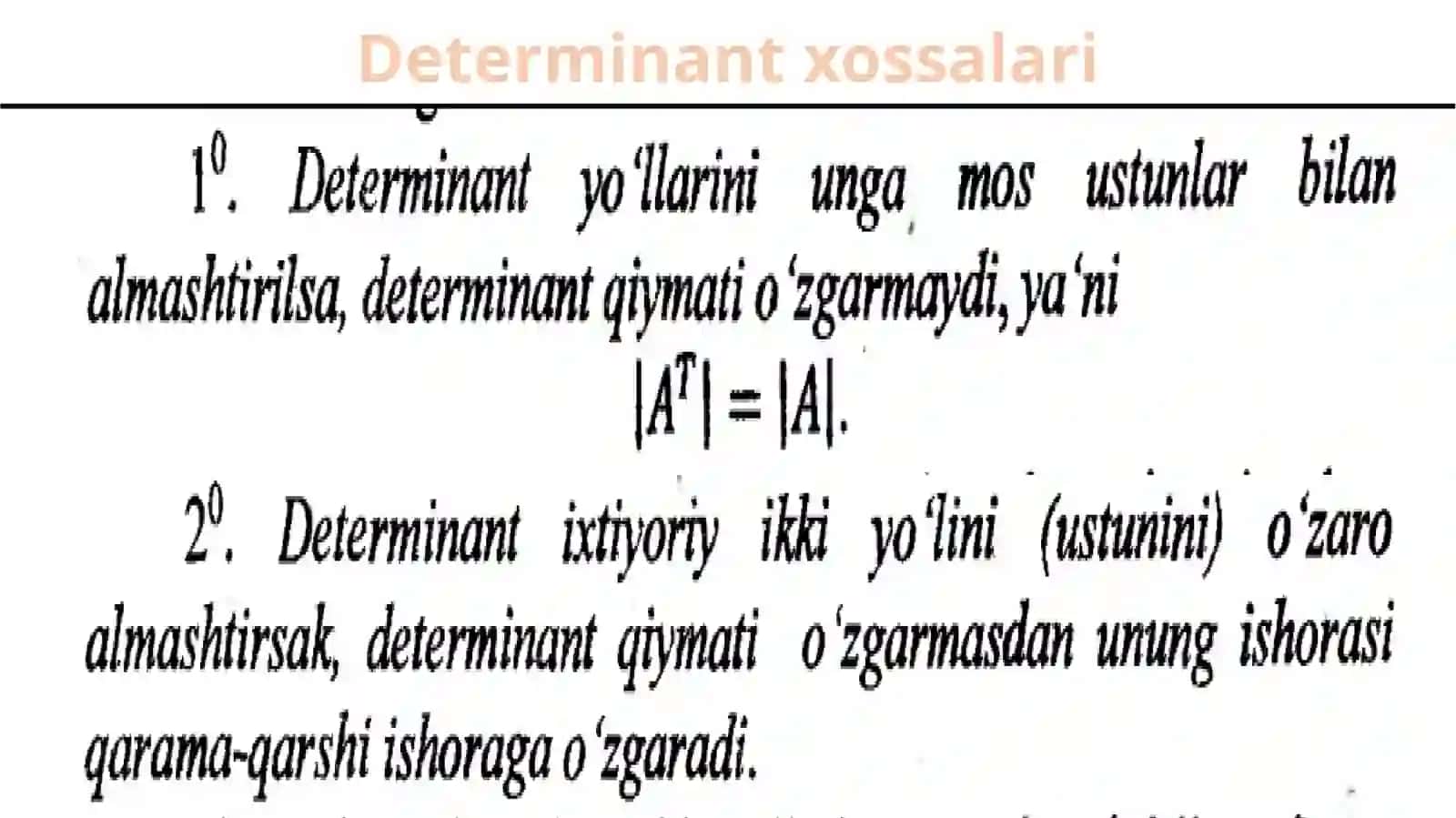 Determinant vauning xossalari 4