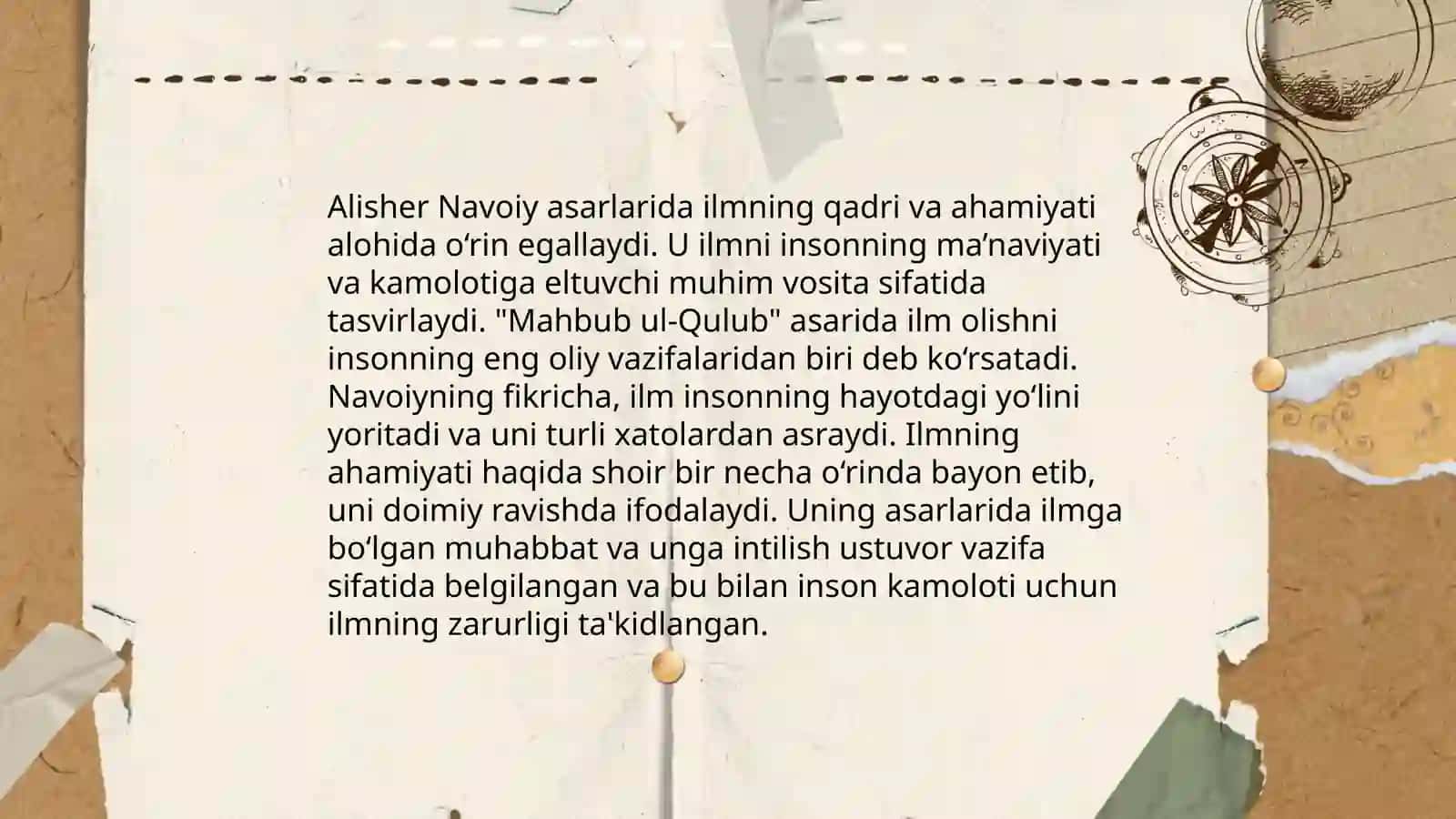 Alisher Navoiy asarlarida til madhi. Beshikdan qabrgacha ilim izla Eshpoʻlatova Zebiniso RT-2-24 4