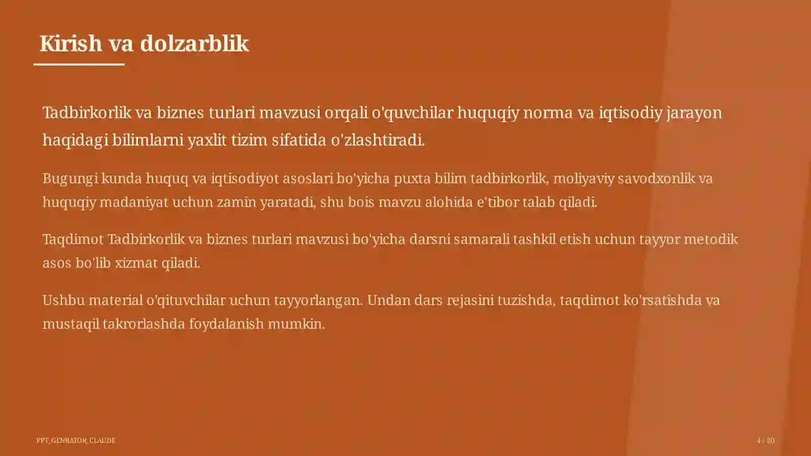 Tadbirkorlik va biznes turlari (10-sinf) 4