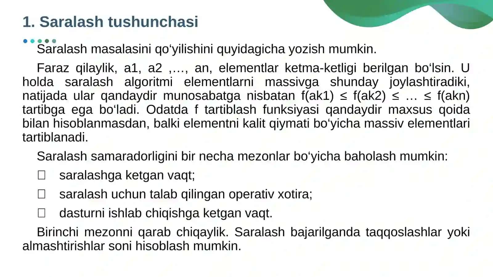 QIDIRUV VA SARALASH ALGORITMLARI 4