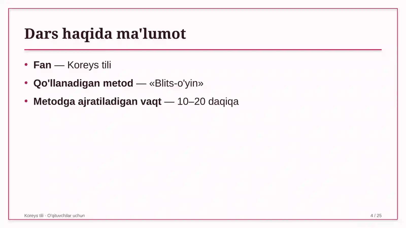 koreys tili darslarida blits o'yin metodidan foydalanish 6186 4