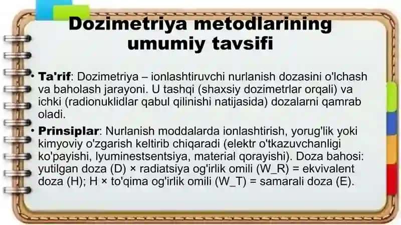 Dozimetrieya metodlari. Dozimetrik asboblar tasnifi 4