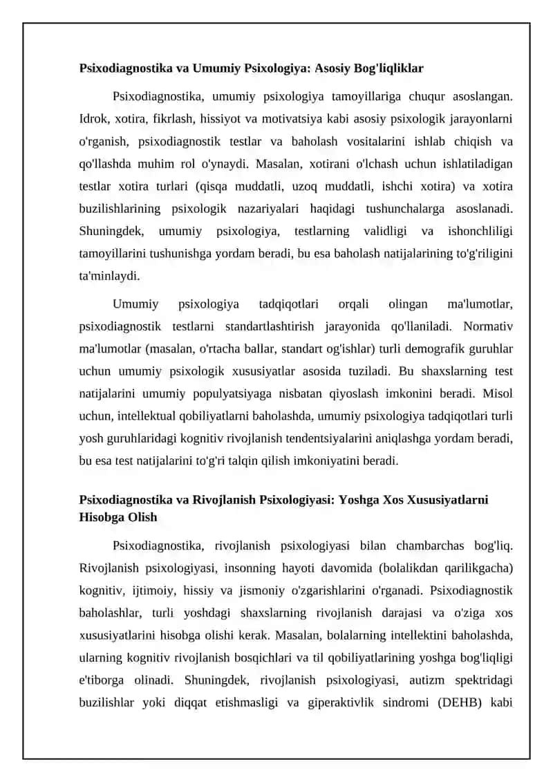 Psixodiagnostika va Psixologiya Tarmoqlari: O'zaro Bog'liqlik Asoslari 4