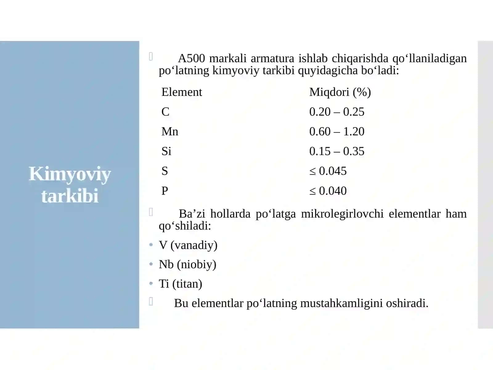 Namangan metallurgiya zavodi sharoitida po’lat ishlab chiqarish texnologiyasini tanlash va hisoblash 4