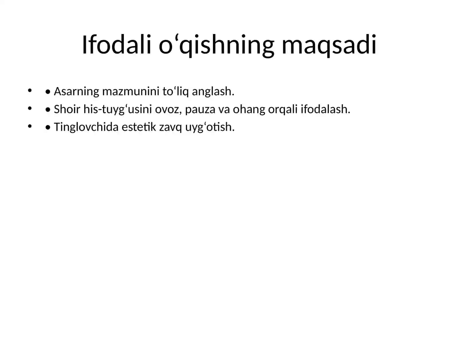 Lirik turdagi asarlarni ifodali o‘qish 4