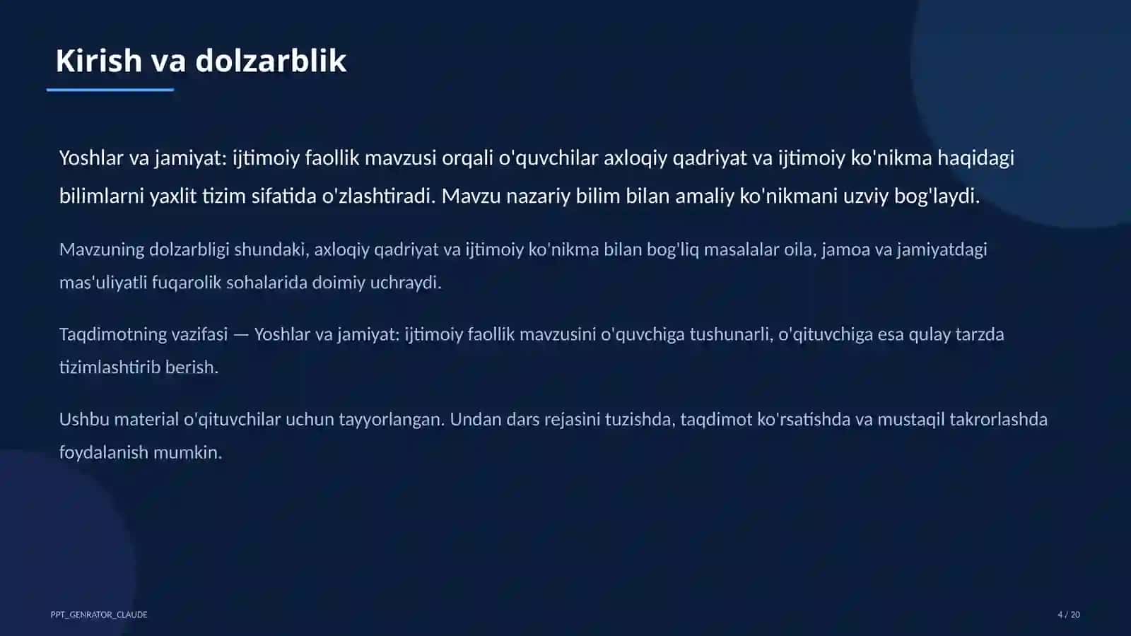 Yoshlar va jamiyat: ijtimoiy faollik (10-sinf) 4