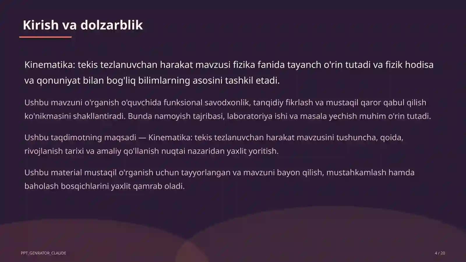 Kinematika: tekis tezlanuvchan harakat (9-sinf) 4