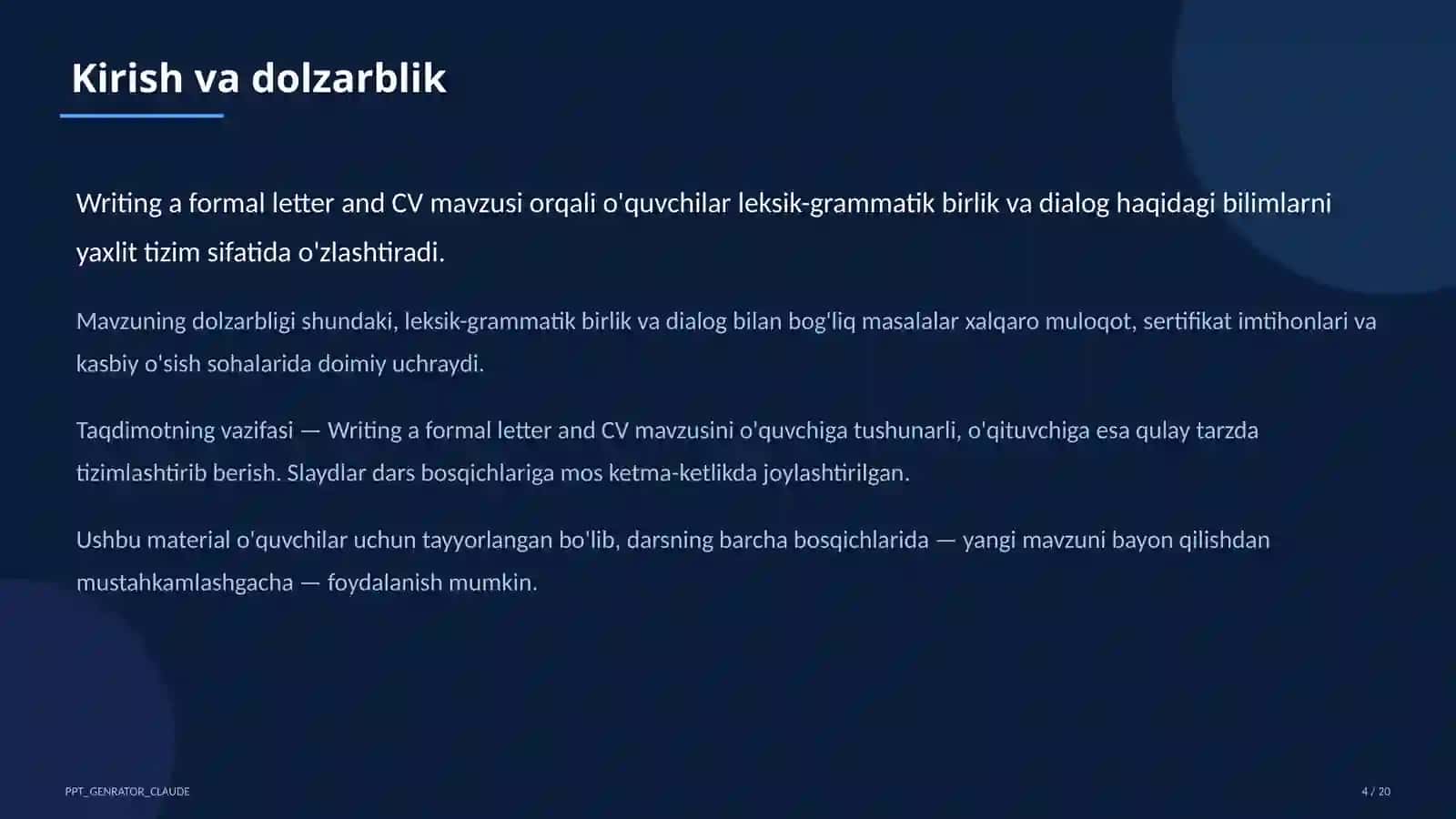 Writing a formal letter and CV (10-sinf) 4