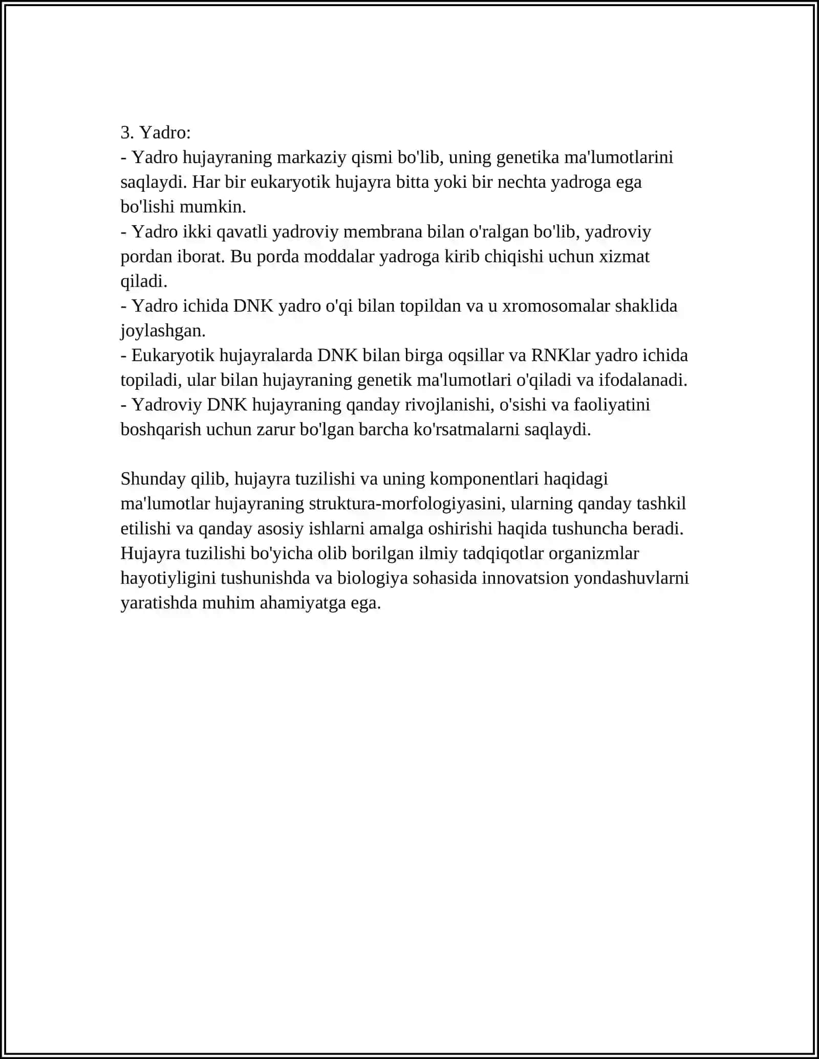HUJAYRA TUZILISHI.HUJAYRA NAZARIYASI.HAYVON VA ODAM XROMOSOMALARINING MORFOFUNKSIONAL XARAKTERISTIKASI 4