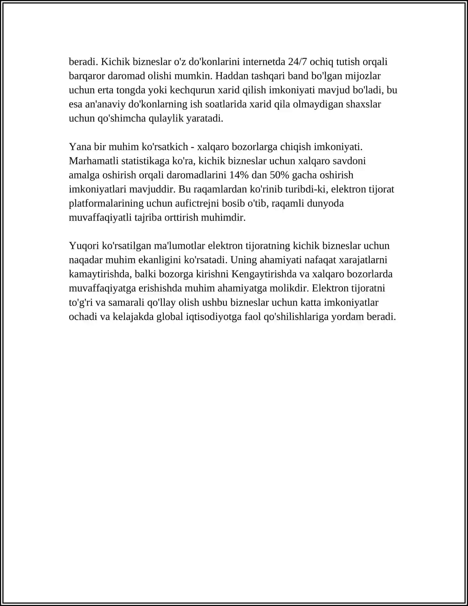 KICHIK BIZNES VA XUSUSIY TADBIRKORLIKDA ELEKTRON TIJORAT TIZIMLARINI O'RNI 4