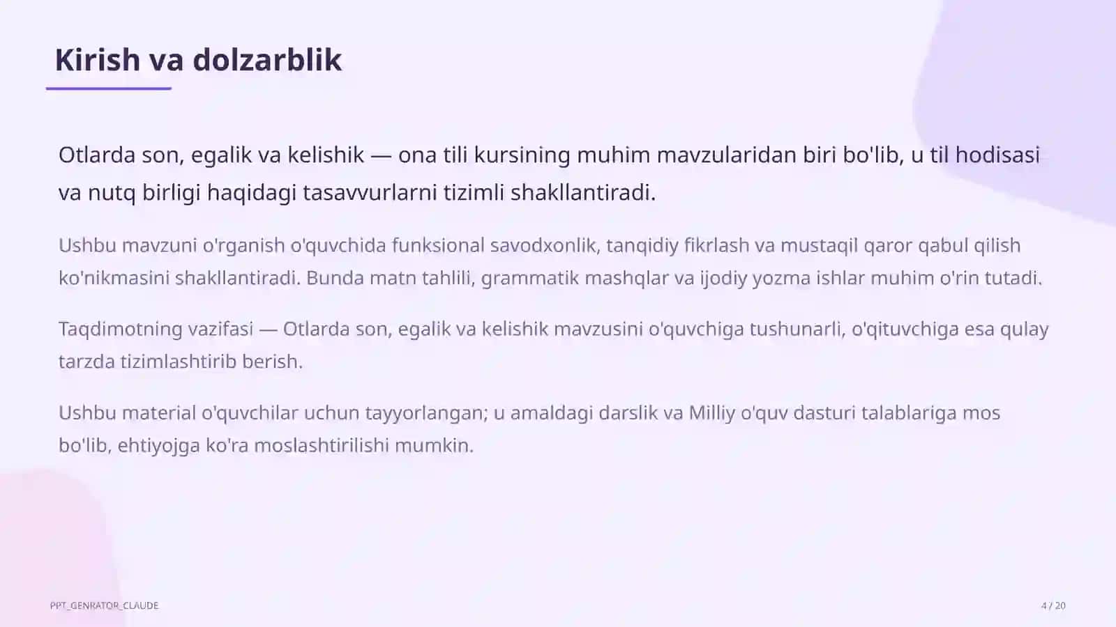 Otlarda son, egalik va kelishik (6-sinf) 4