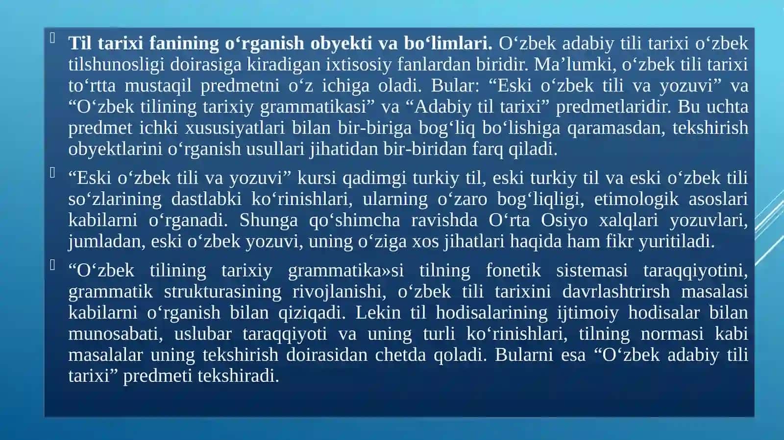 Oʻzbek tili tarixi faning predmeti, maqsadi va vazifalari. 4