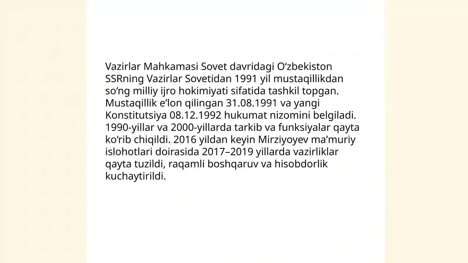 Vazirlar Mahkamasi tarixi va rivojlanishi 4