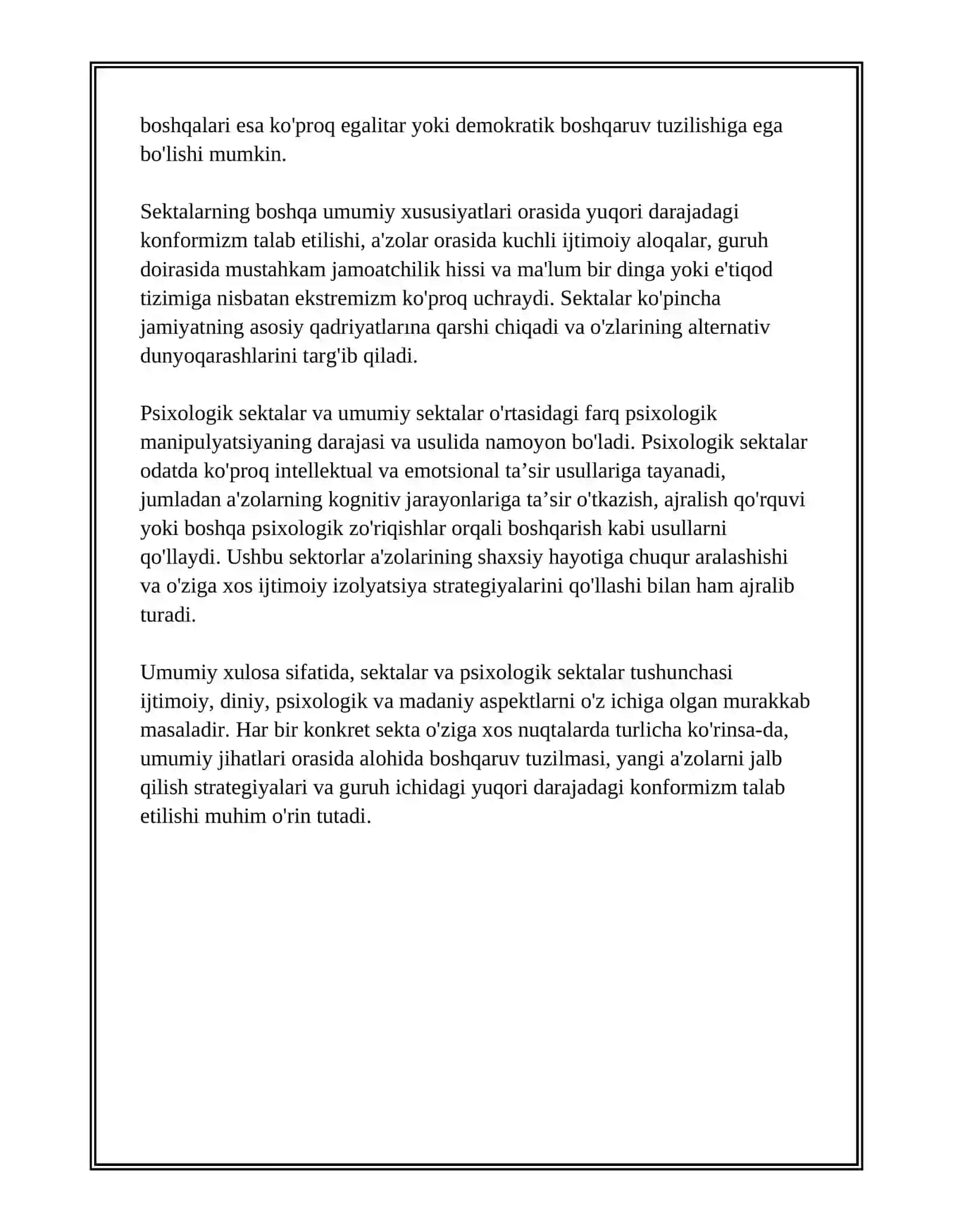 SEKTALAR. PSIXOLOGIK SEKTALAR VA ULARNING BIR-BIRIDAN FARQI 4