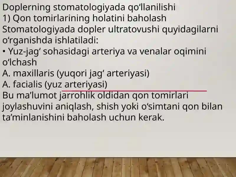 Dopler effekti. Qon oqimi tezligini aniqlash. Yurak qon tomirlarda bosimning taqsimlanishi 4