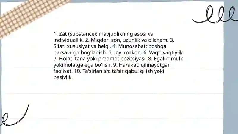 Aristotel, Farobiy va Kant ontologiyasida kategoriyalarning tasnifi 4