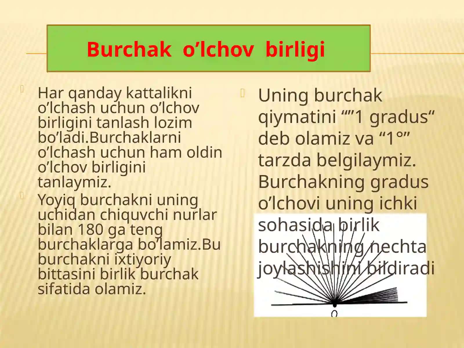 5-sinf Matematika fanidan Burchakni o'lchash. Transportir mavzusida dars taqdimot 4
