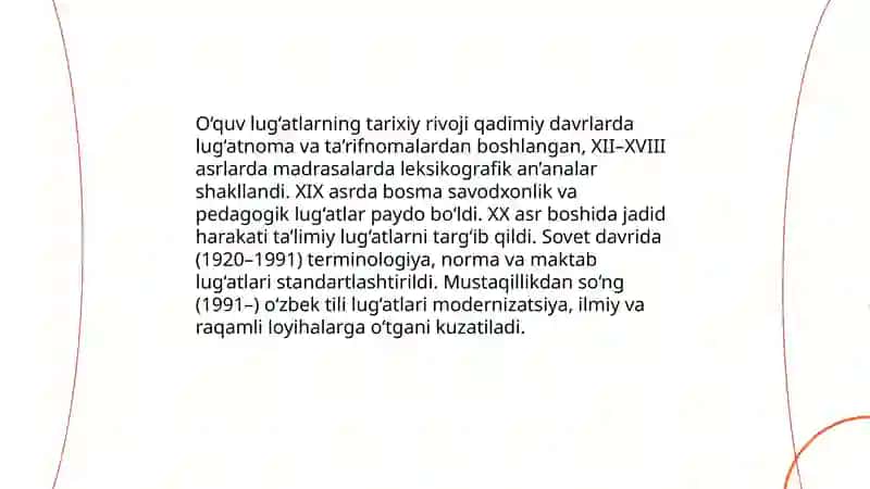 O‘quv lug‘atlari. Ularning tuzilishi, tarkibi va turlari 4