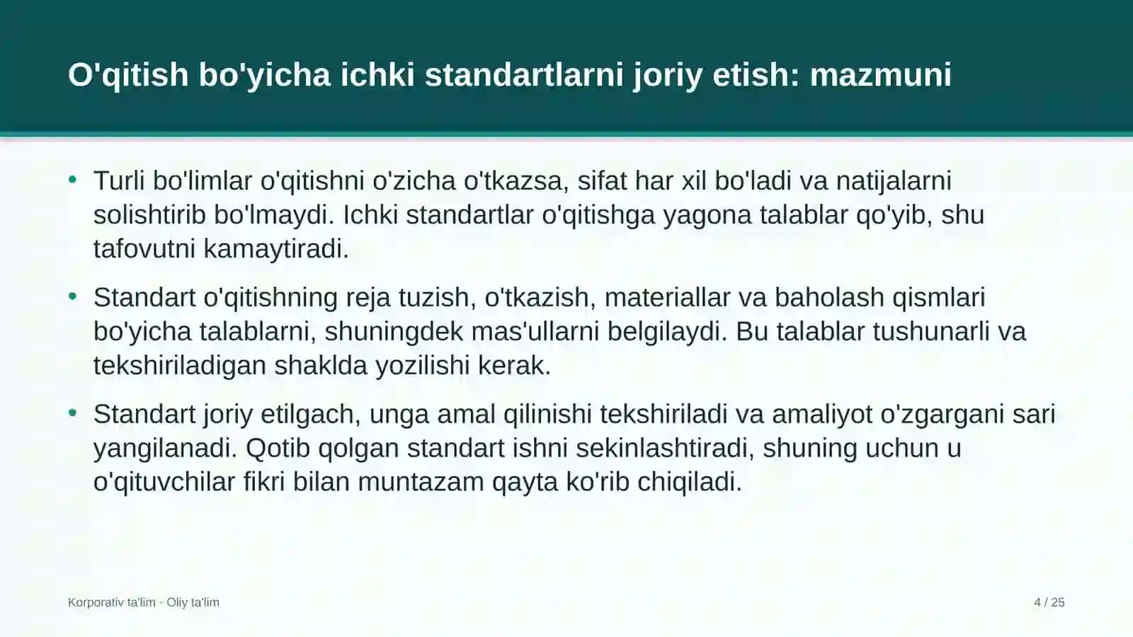 qishloq vrachlik punktlarida o'qitish sohasidagi ichki standartlarni joriy etish 9760 4