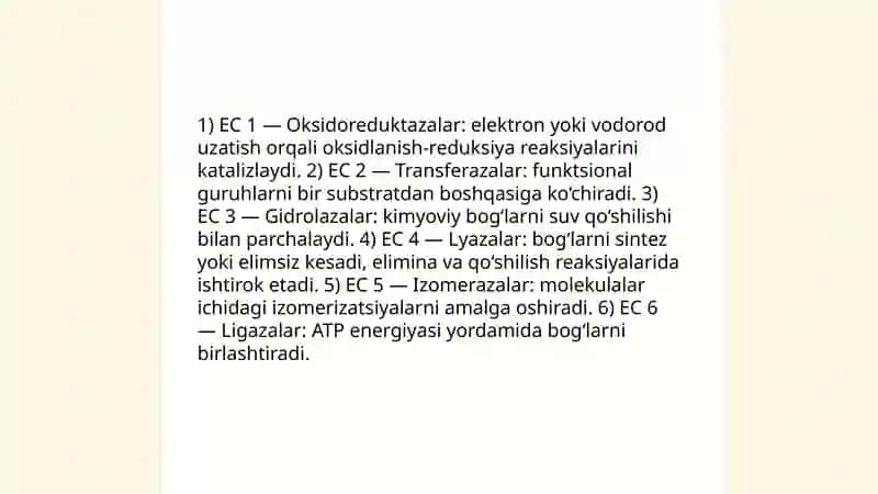 Fermentlarning umumiy klassifikaysiyasi 4