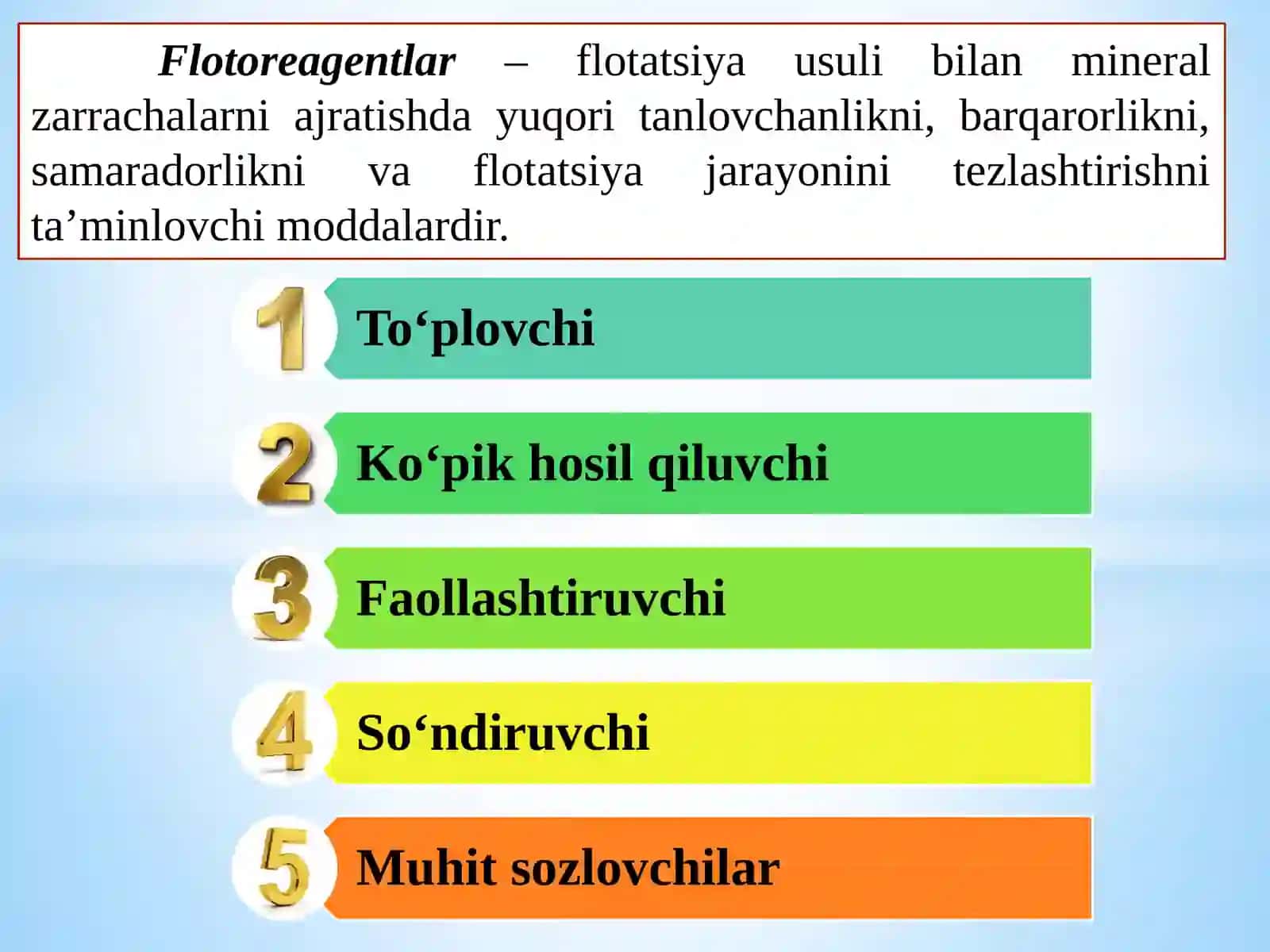 19-MA’RUZA. FLOTATSIONREAGENTLARNING KLASSIFIKATSIYASI 4