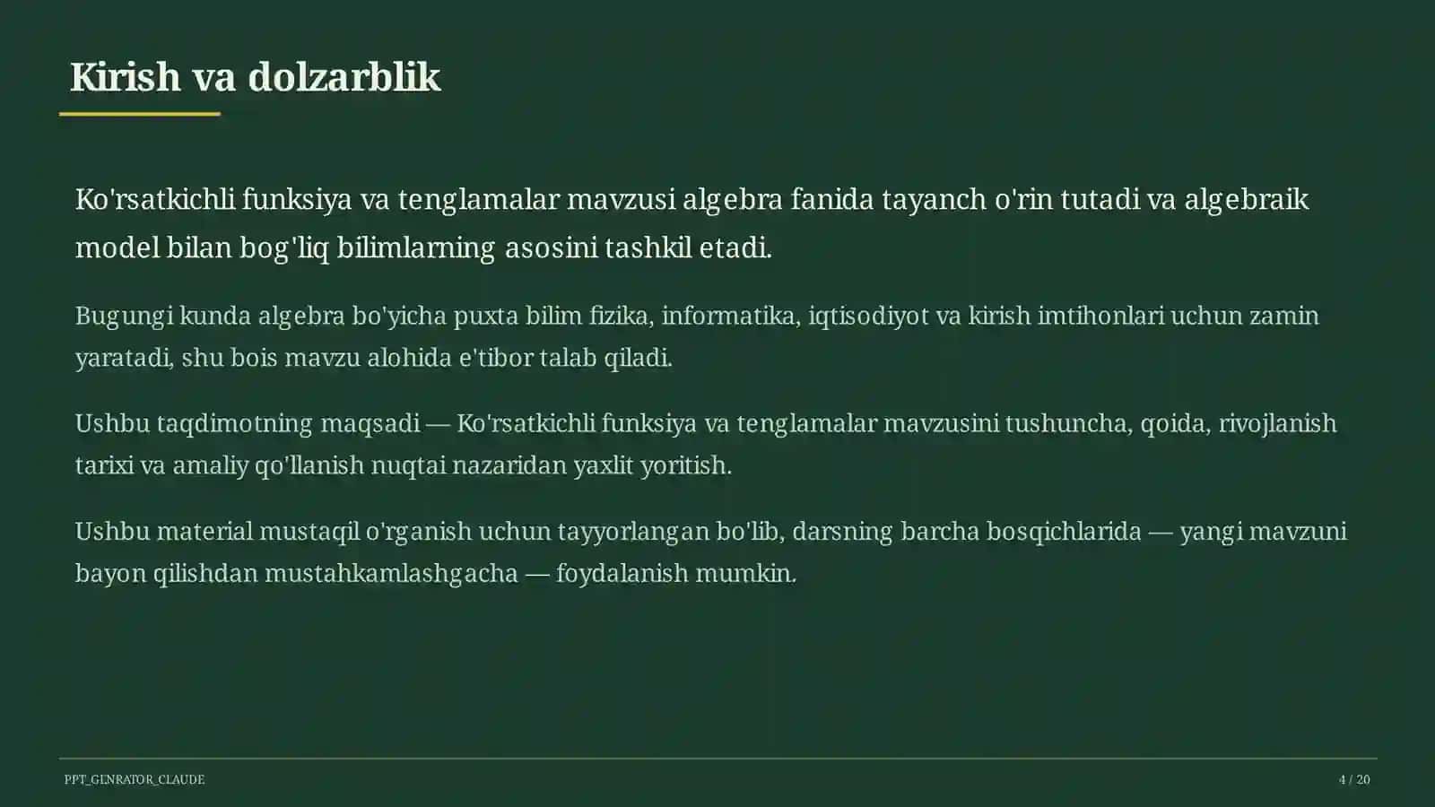 Ko'rsatkichli funksiya va tenglamalar (10-sinf) 4