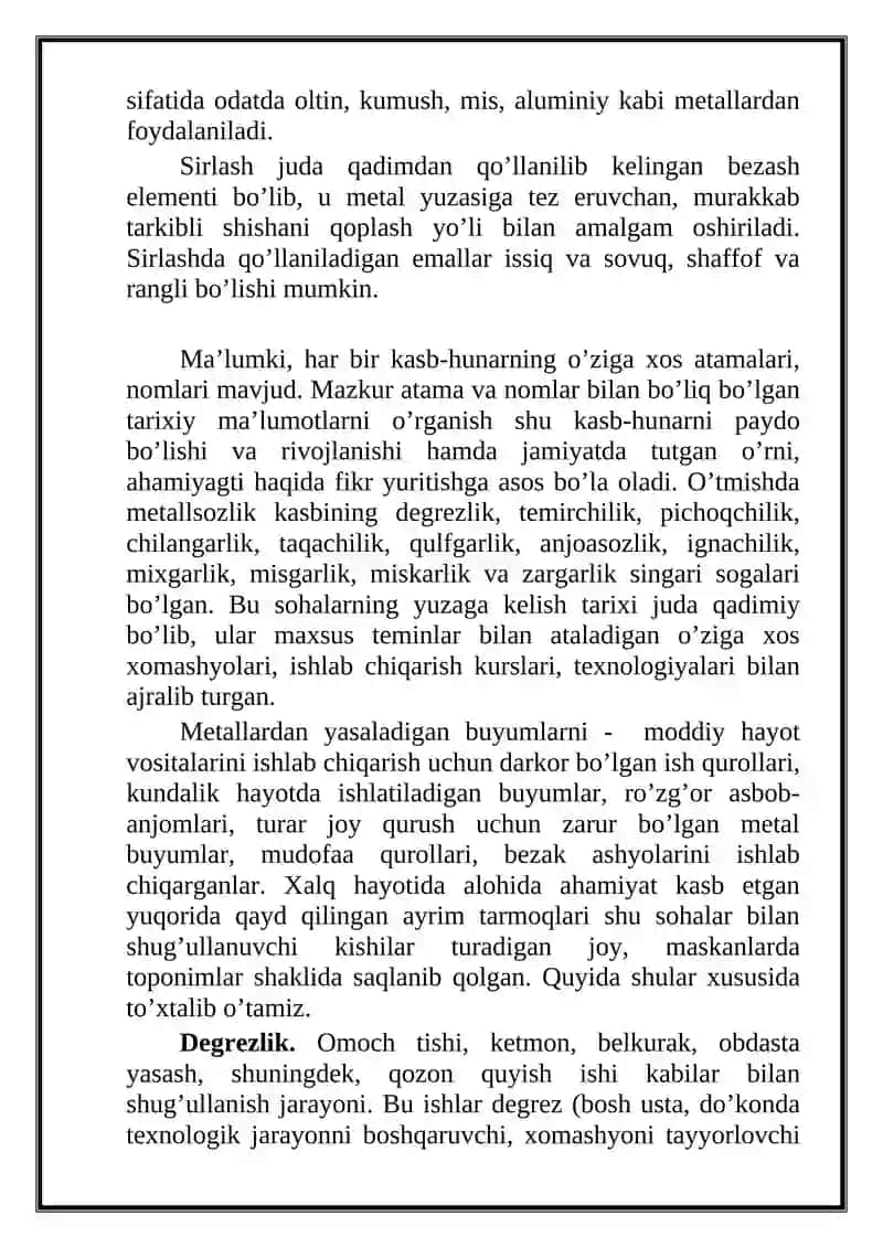 Metalga ishlov berish jarayonlari bilan uyg’unlashtirilgan xalq hunarmandchiligi texnologiyasi 4