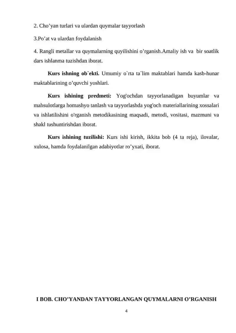 "Cho’yan, po’lat va rangli metalldan tayyorlangan quymalarni o’rganish" 4