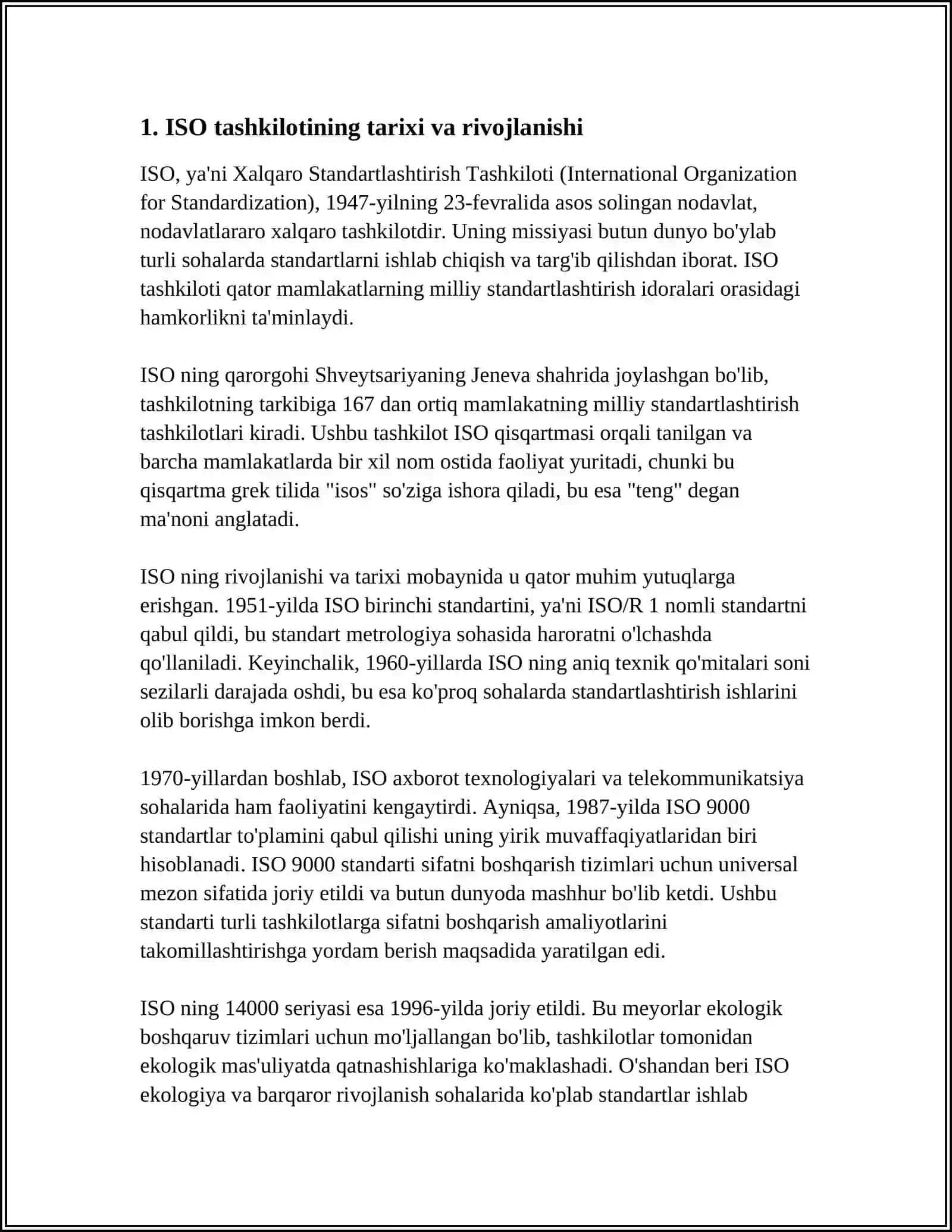 XALQARO STANDARTLASH TIZIMI (ISO) VA UNING XALQARO HAMKORLIKNI RIVOJLANTIRISH AHAMIYATI 4