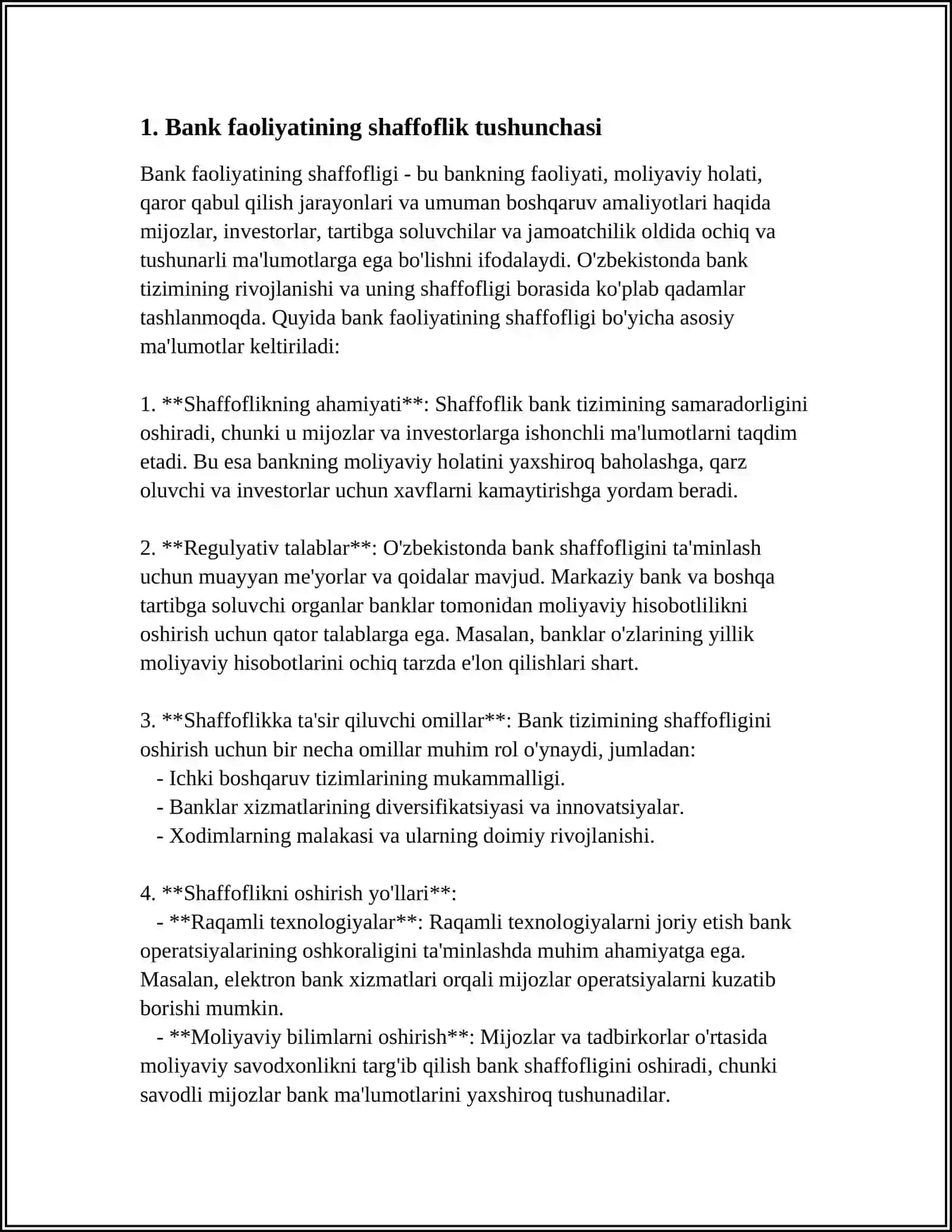 IPAK YO'LI BANKINING MAHALLIY AKSIYADORLIK JAMIYATLAR FAOLIYATINING SHAFFOFLIGI DARAJASINI BAXOLASH 4