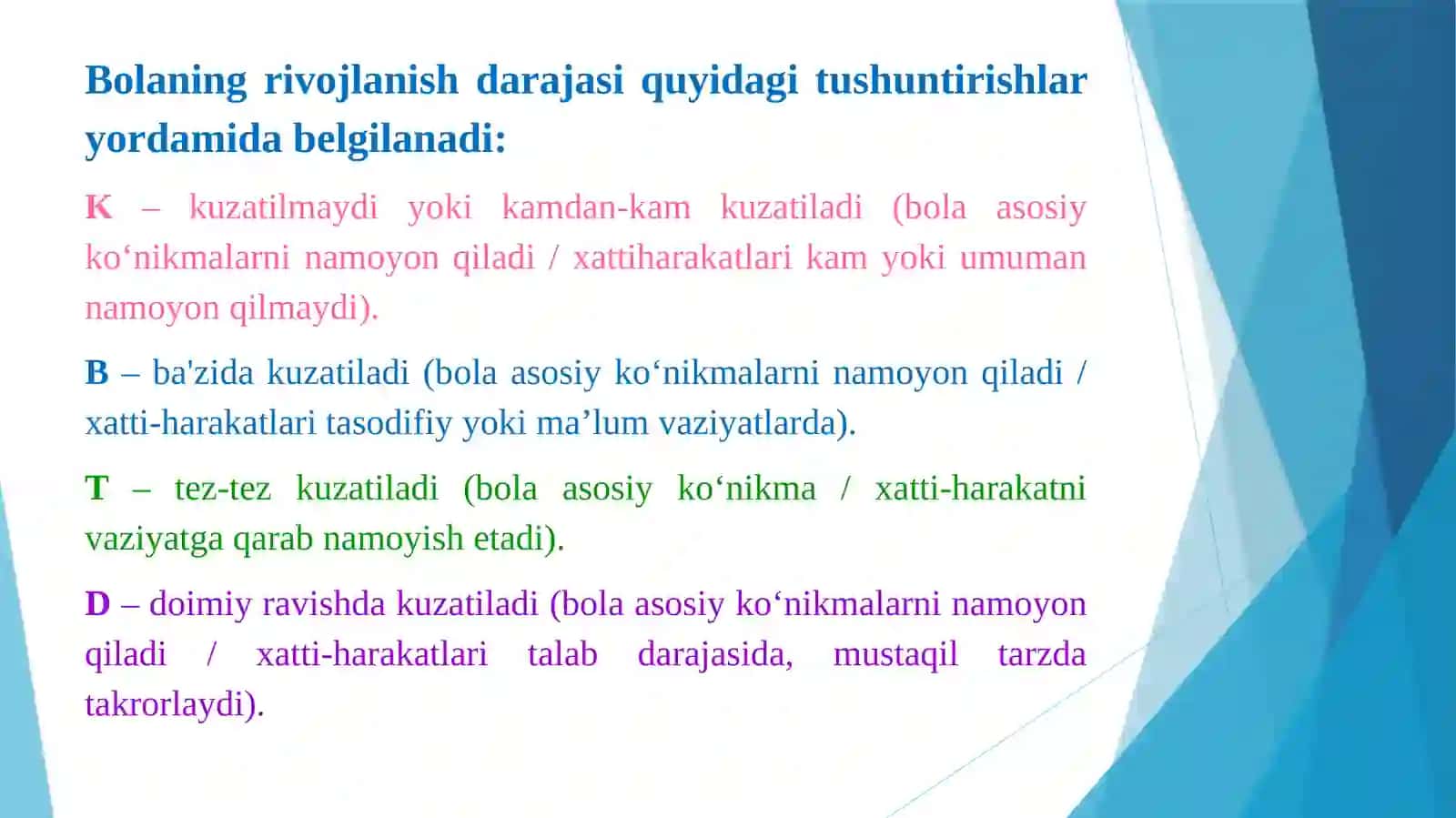 BOLALARNING RIVOJLANISH XARITASINI YURITISH 4