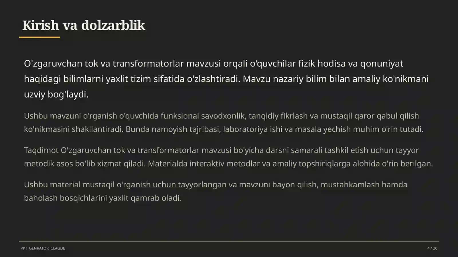 O'zgaruvchan tok va transformatorlar (11-sinf) 4