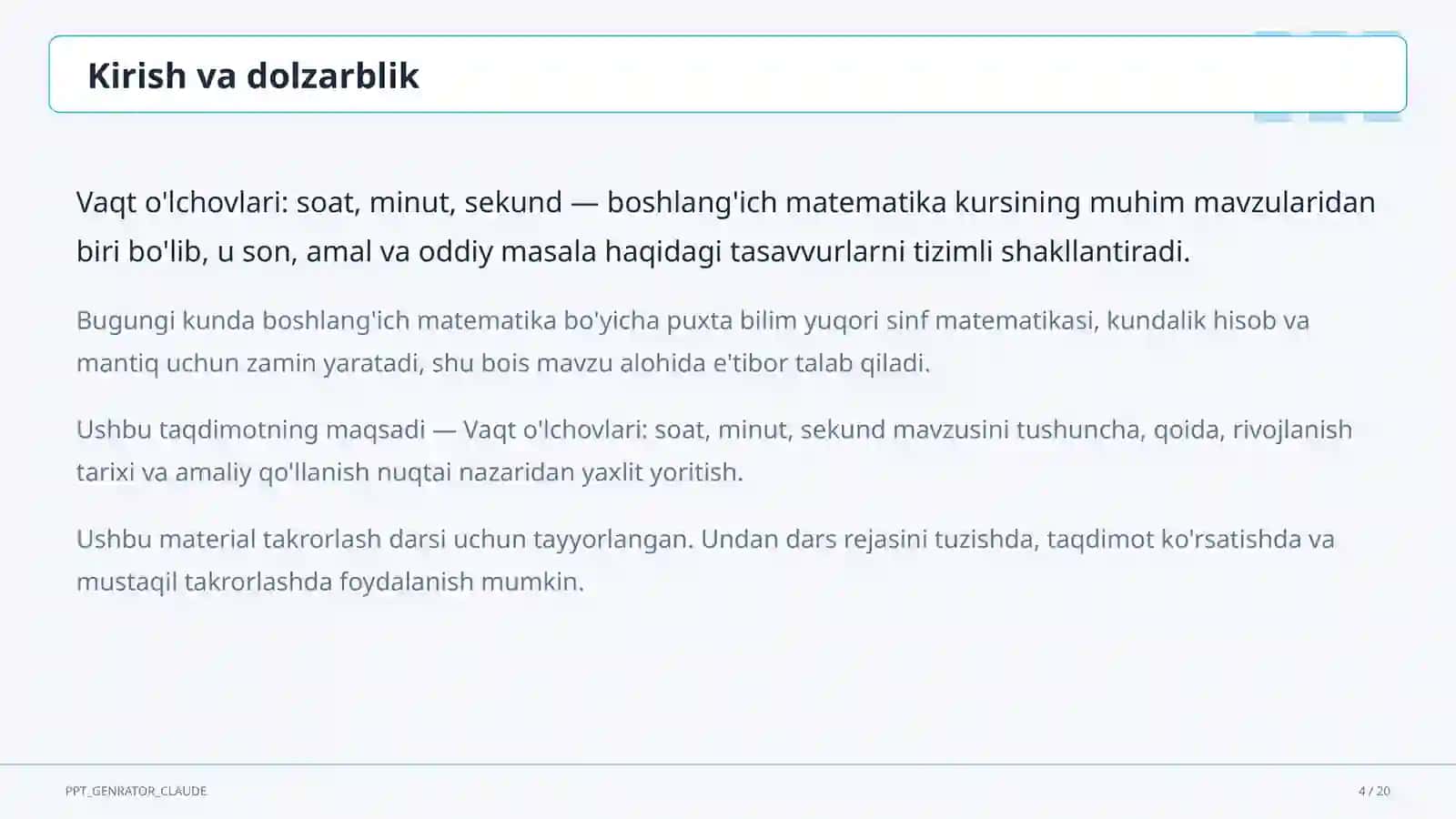 Vaqt o'lchovlari: soat, minut, sekund (3-sinf) 4