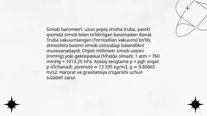 ATMOSFERA BOSIMINI O’LCHAS USULLARI 4