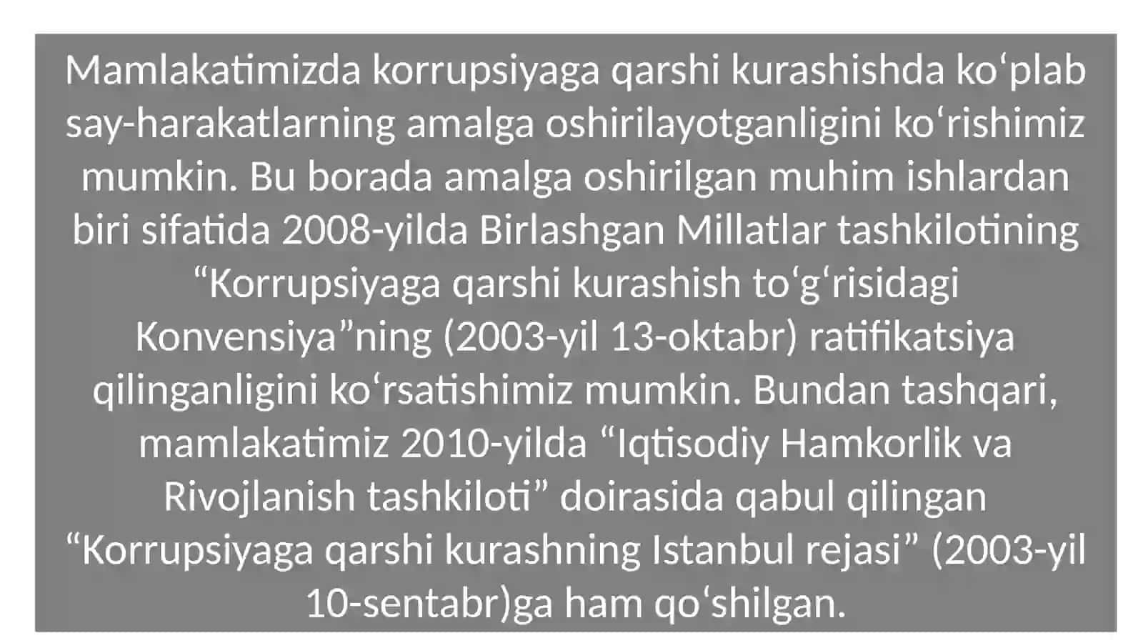 Òzbekistonda korrupsiyaga qarshi kurashishning meyoriy xuquqiy asoslari 4