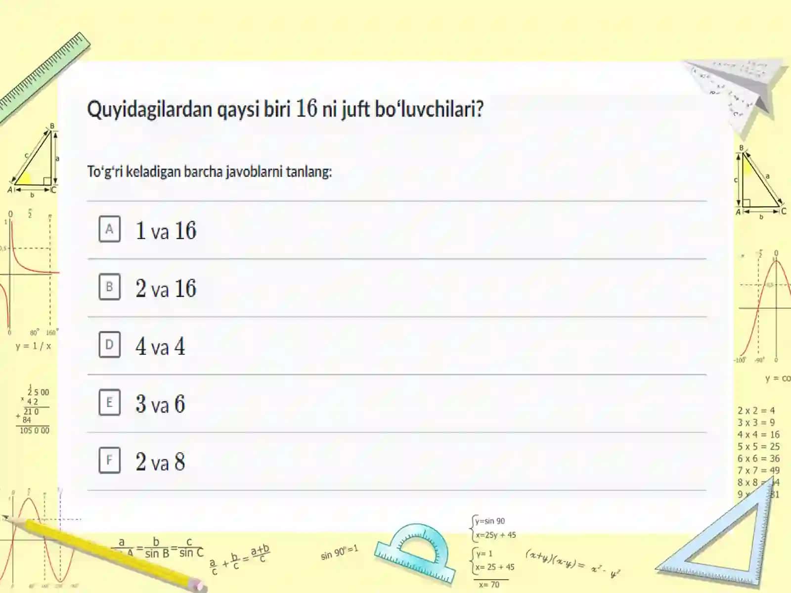 Sonlarning bo’luvchilari va karralisi 4