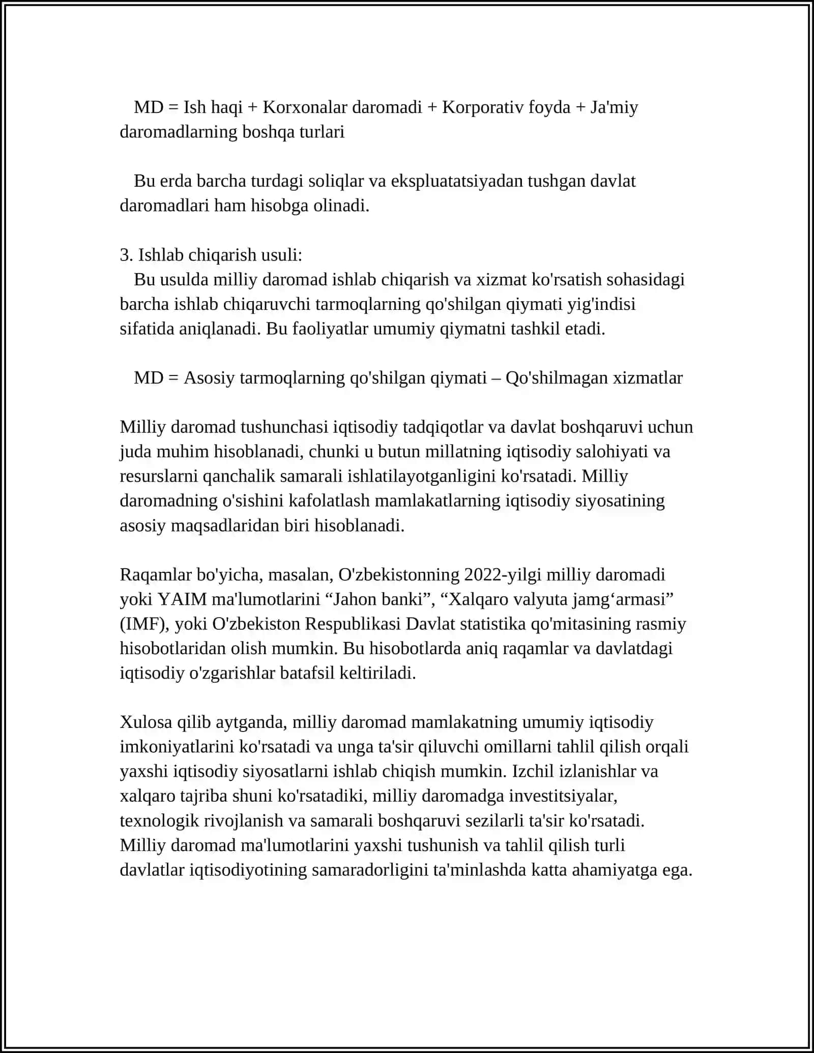 MUSTAQIL ISH Mavzu: MILLIY DAROMAD VA UNI TAQSIMLASH 4