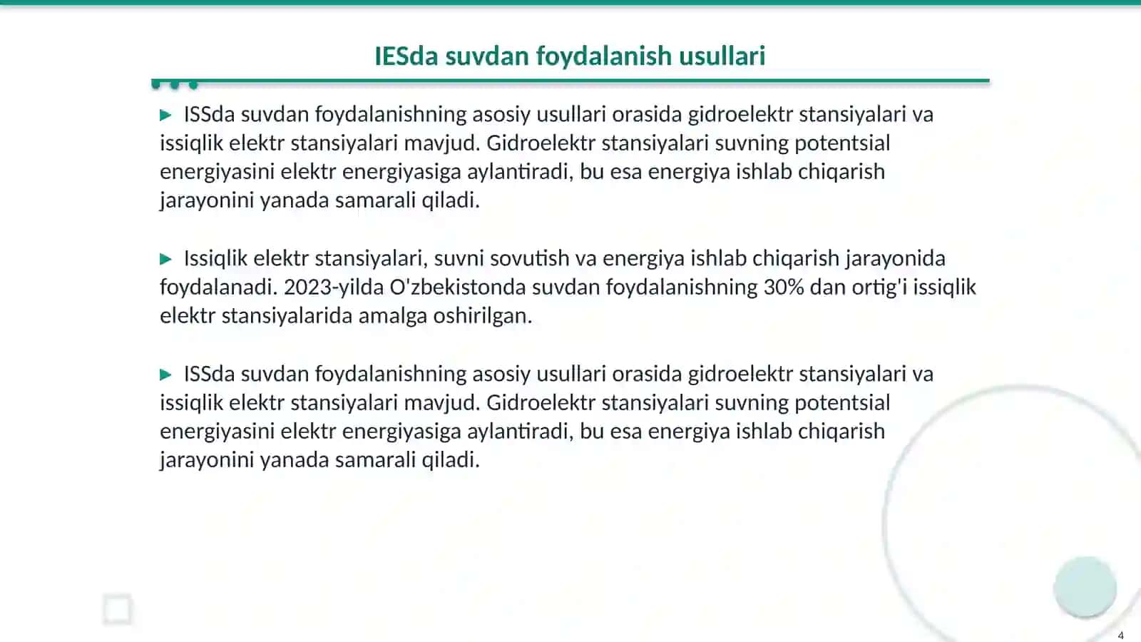 Elektr-energiya omili.IESda suvdan foydalanish 4