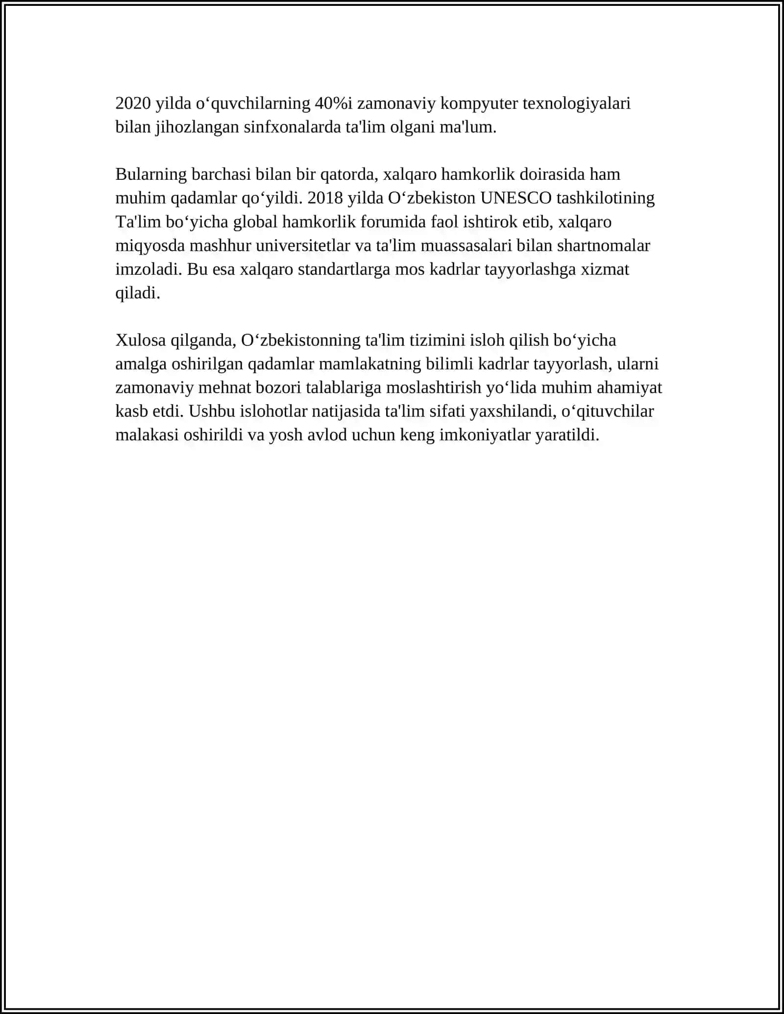 O‘ZBEKISTONDA IJTIMOIY SOHADA AMALGA OSHIRILGAN O‘ZGARISHLAR 4