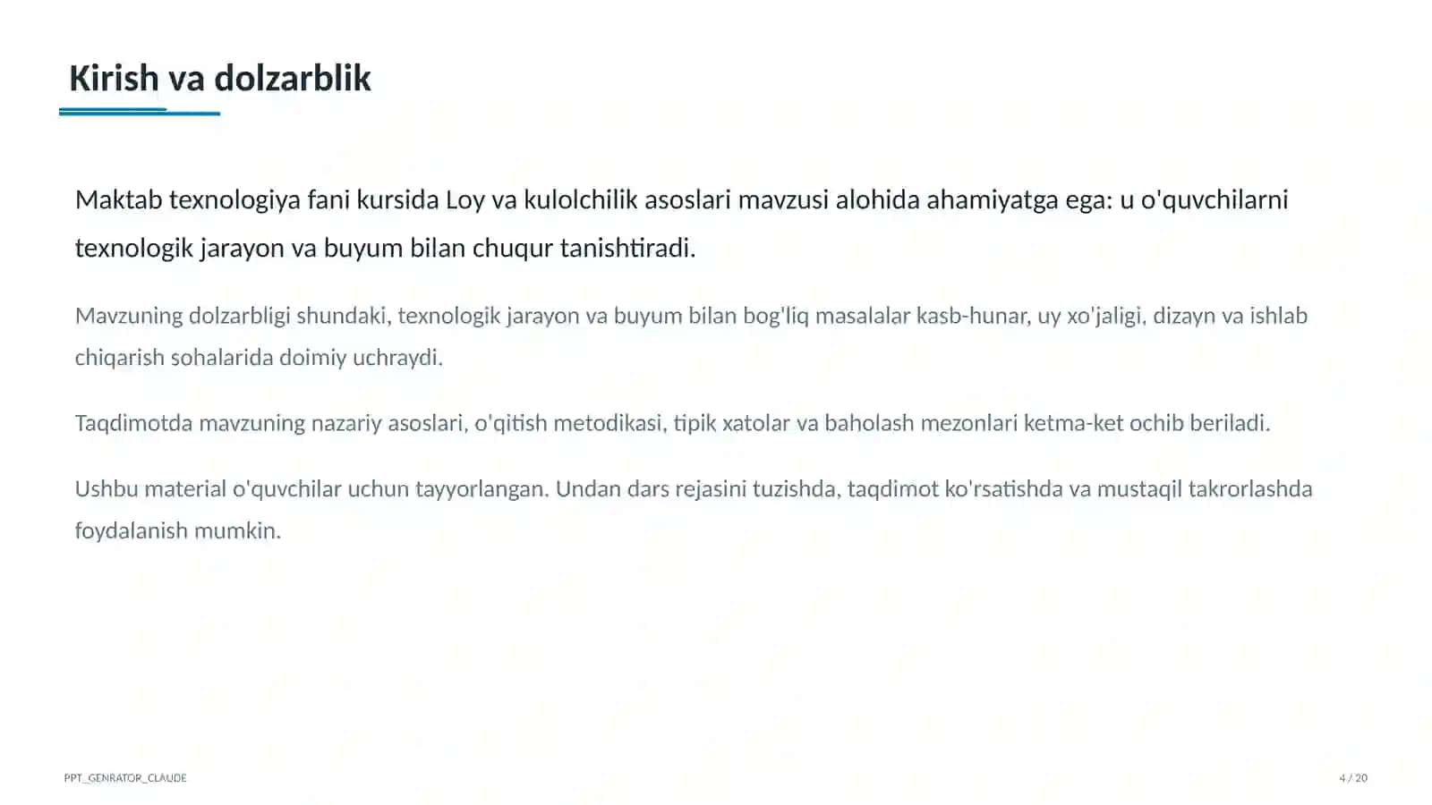 Loy va kulolchilik asoslari (4-sinf) 4