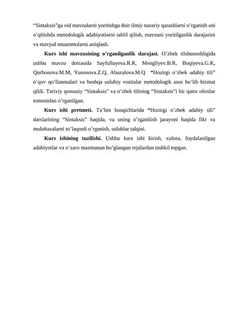 Kurs ishi "SO’Z BIRIKMASI VA GAPNING O’ZARO MUNOSABATI" 4