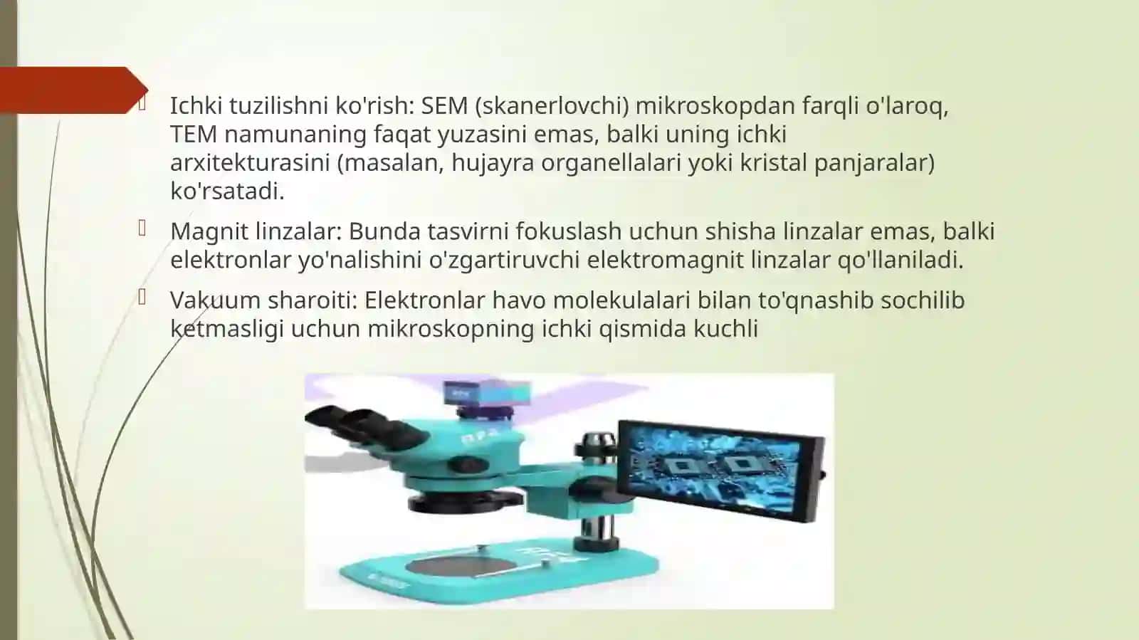 O'tuvchi elektron mikroskop namunaga qoyilgan talablar | Fizika prezentatsiya PPT 4