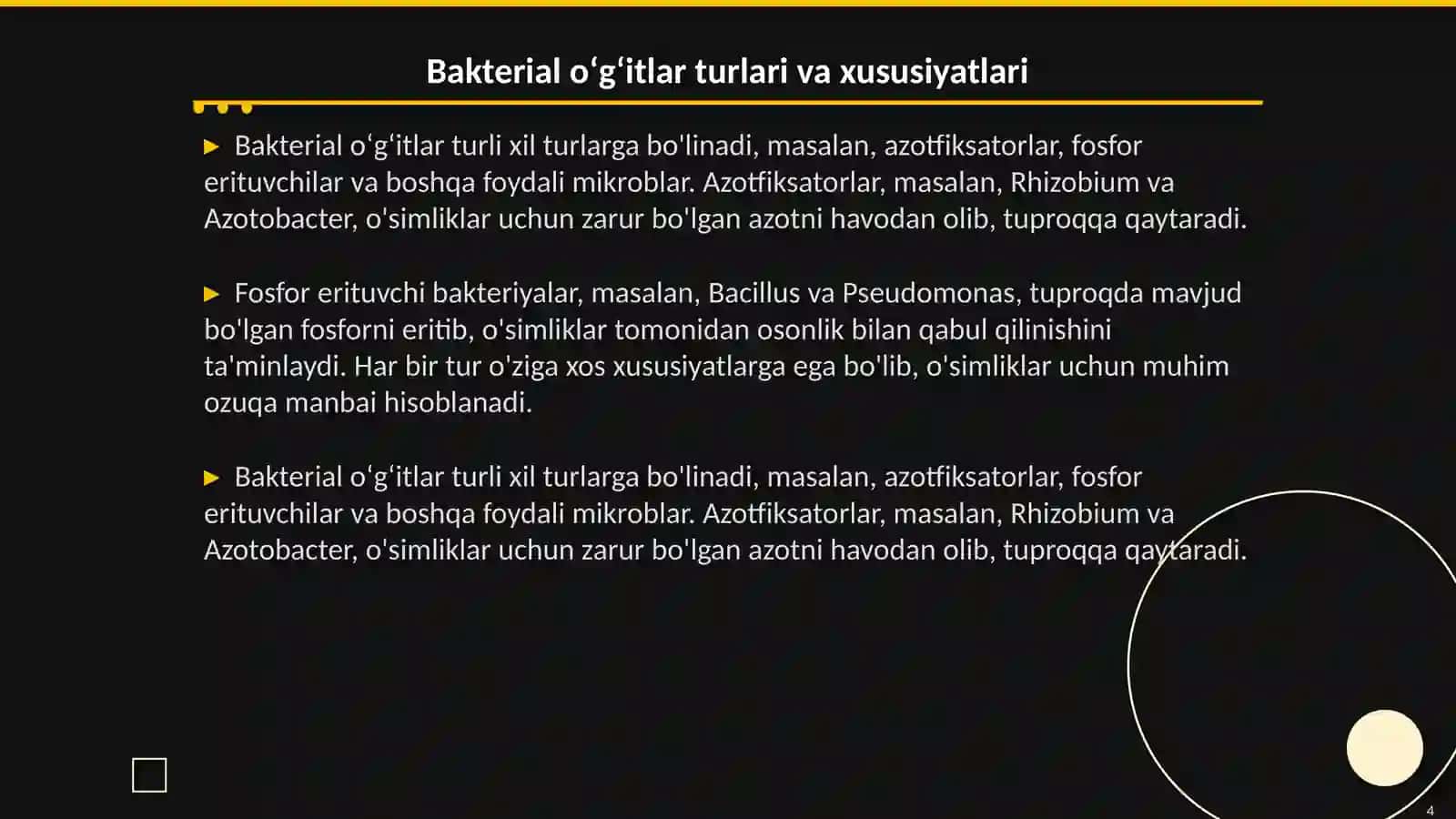 Bakterial oʻgʻitlar ishlab chiqarish texnlogiyasi 4