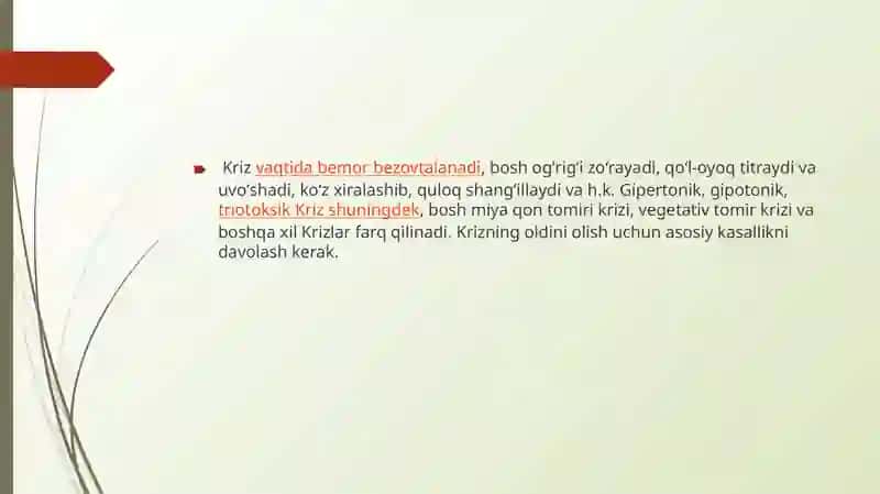 Krizis holatda bulgan bemorga maslaxat berish. Yuqotish, bemor holatini uziga hosligi 4