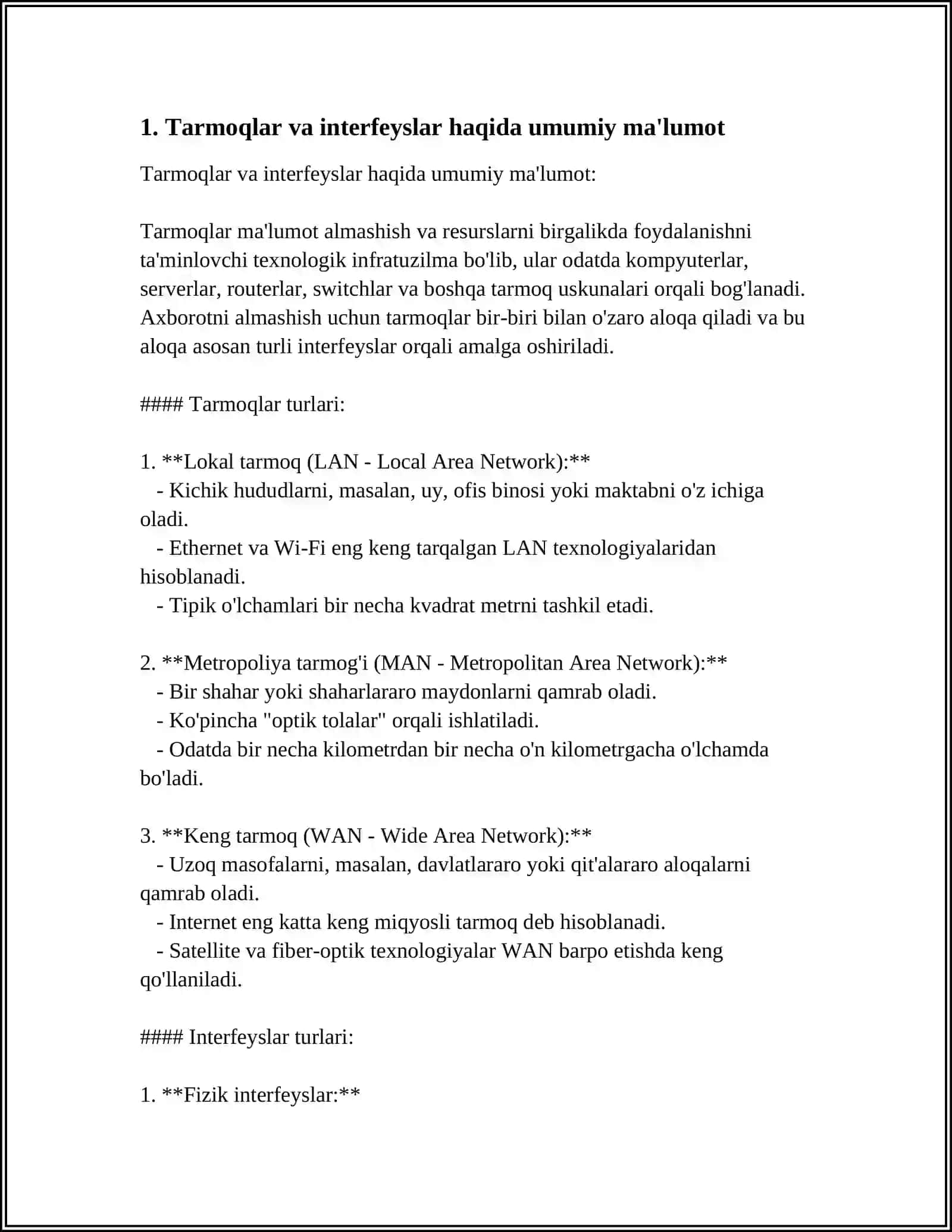 Tarmoq Interfeyslarini O‘rganish va Tarmoq Tugunlarini Sozlash 4
