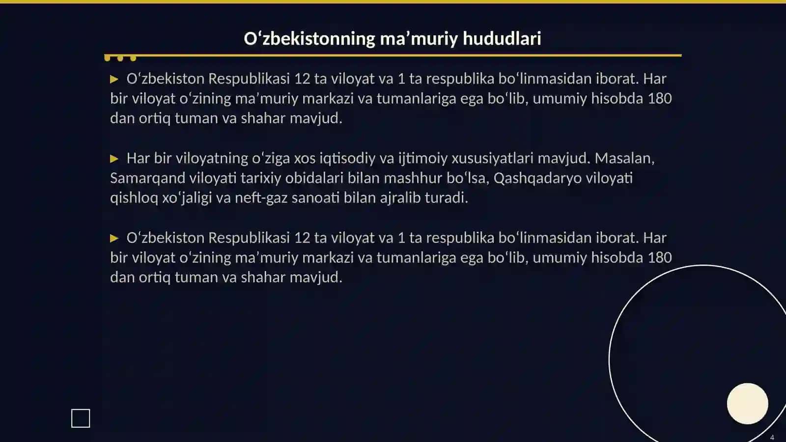 Oʻzbekiston Respublikasining maʼmuriy tuzilishi 4