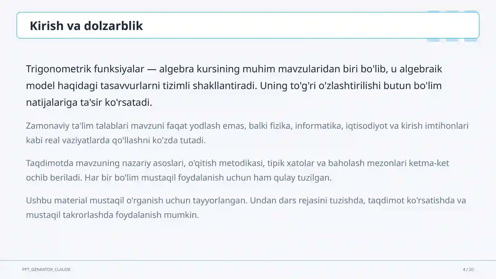 Trigonometrik funksiyalar (10-sinf) 4