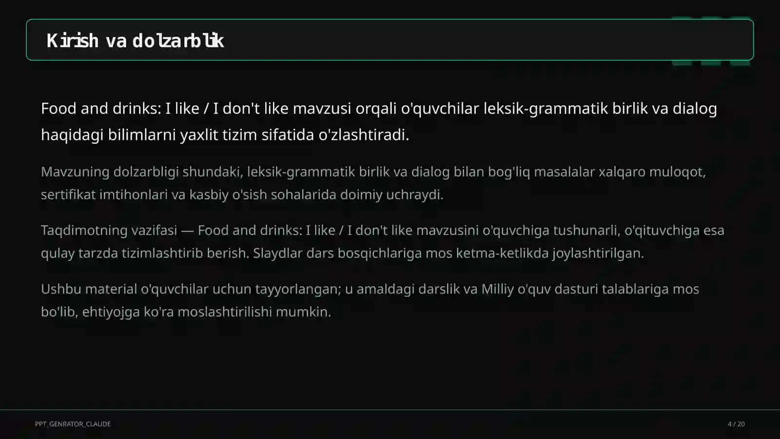 Ingliz tili (1–11) — o'quvchilar uchun 4