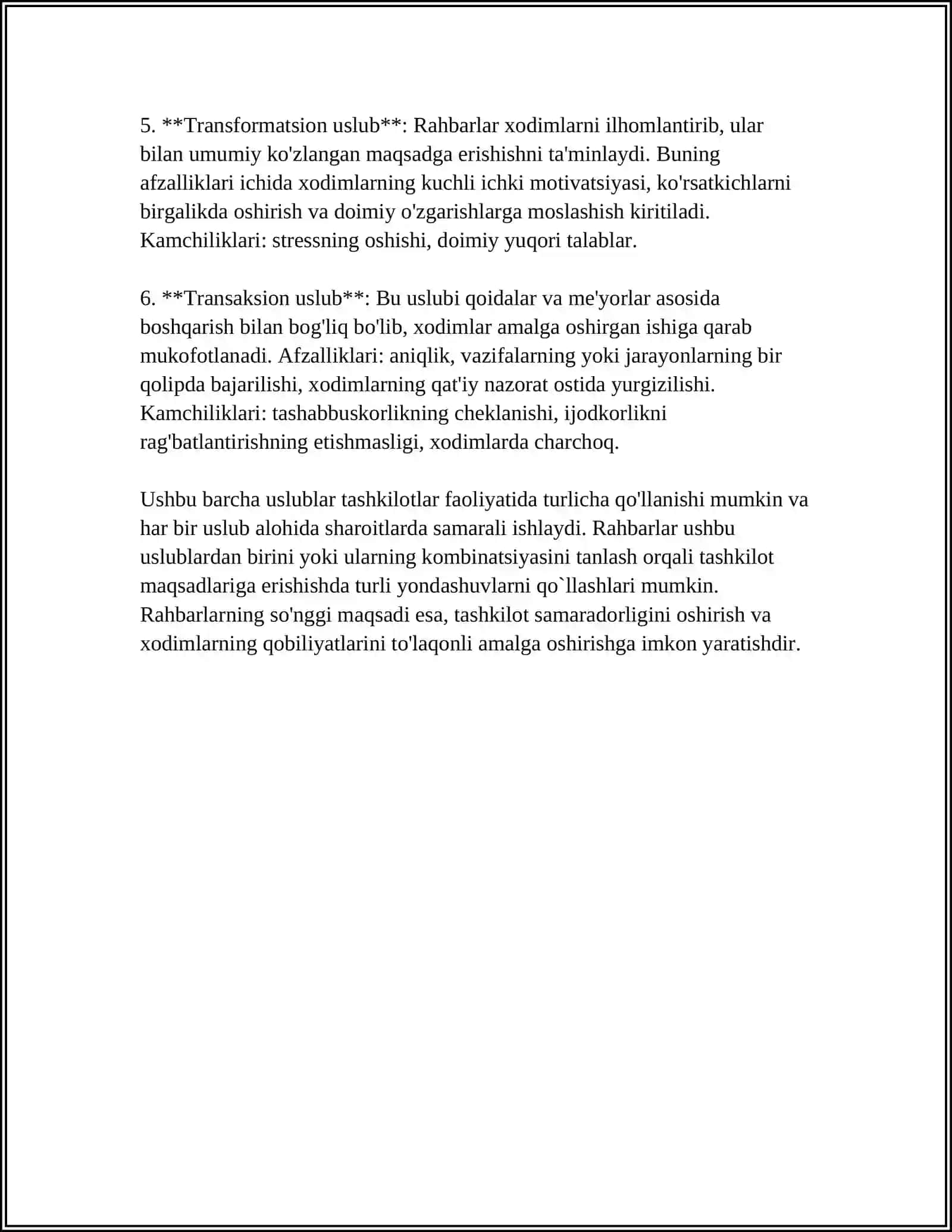 RAHBARLIK USLUBLARI VA ULARNING SAMARADORLIGI 4